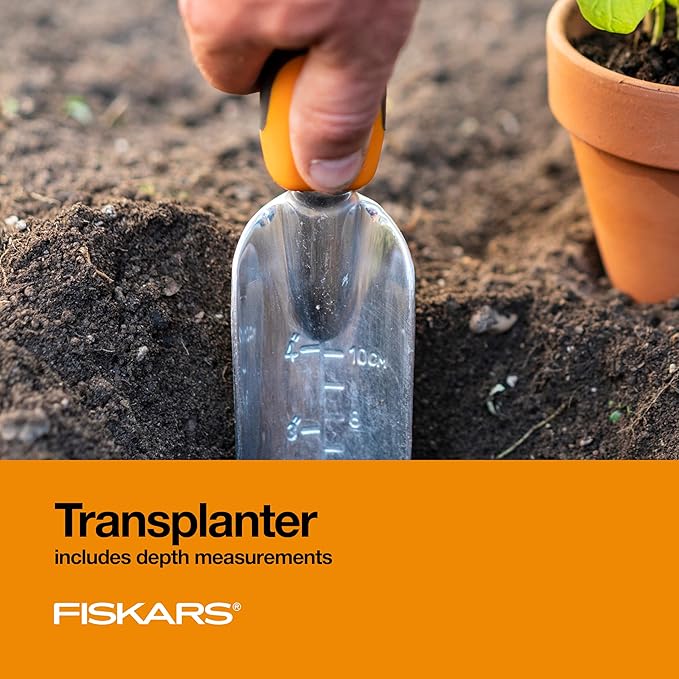 Fiskars 3-in-1 Garden Tool Set Polished Cast-Aluminum Heads for Rust Resistance Heavy-Duty Trowel Transplanter &amp Cultivator for Digging and Planting Non-Slip SoftGrip Handles Reduce Fatigue
