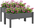 Outsunny 2 Tier Raised Garden Bed Elevated Wooden 2 Box Planter Gardening Grow Stand Planting Bed for Flowers Vegetables Herb Gray