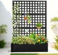 FENCY Metal Raised Garden Bed with Trellis Metal Planter Box with Trellis Garden Box for Climbing Plants Vegetable 47''Lx16''Wx71''H Garden Bed with Drainage Holes(Black)