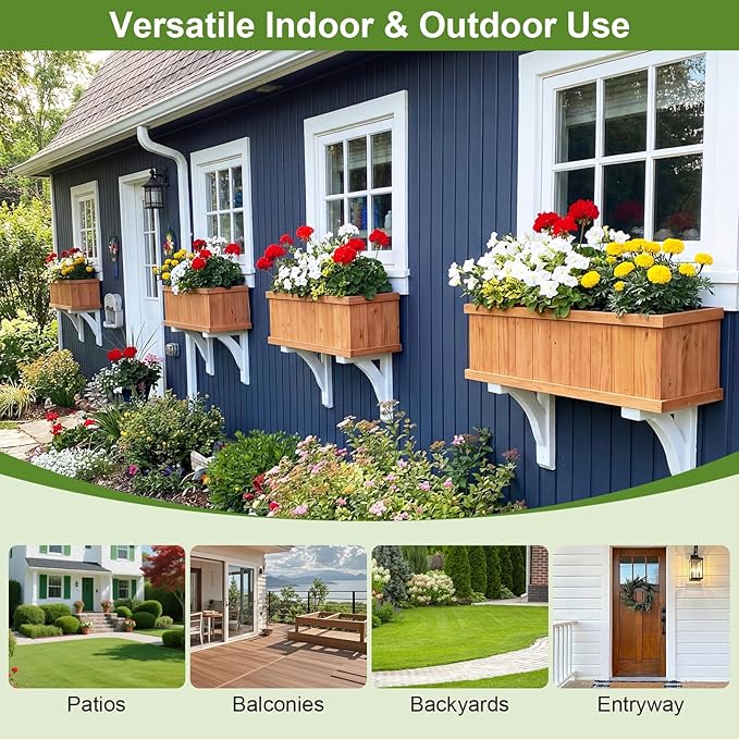 Giantex Outdoor Raised Garden Bed Set of 2 40” x 13” x 12” Pine Wood Planter Box w/ 3 Drainage Holes Removable Bottom &amp Bed Liner Rectangular Flower Container for Vegetables Herbs Indoor &amp