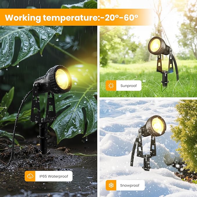 Outdoor Landscape Lighting 4-Pack Outdoor Spot Lights with Transformer Plug in LED Spot Lights for Garden Yard Backyard Plants Lawn Trees House Flags IP65 Waterproof – Warm White