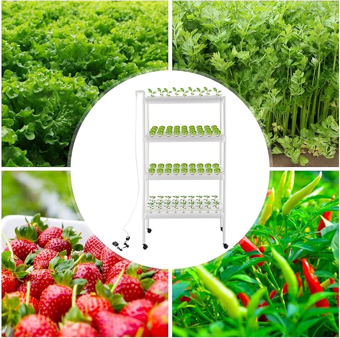 108 Plant Hydroponics Growing System Kit Smart Hydroponic Tower with Water Pump &amp Wheels Indoor Outdoor Herb Garden PVC-U Pipes Gardening System Grow Kit for Vegetables Fruits