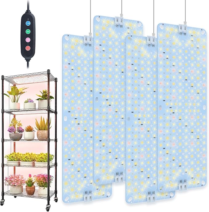4Pack 2026 Ultra-Thin Panel Grow Lights for Seed Starting Vegetables Greenhouse &amp Under Cabinet &amp Shelf Plants with Timer 4/8/12/16/20H Free Connect Full Spectrum Indoor LED Plant Growing L