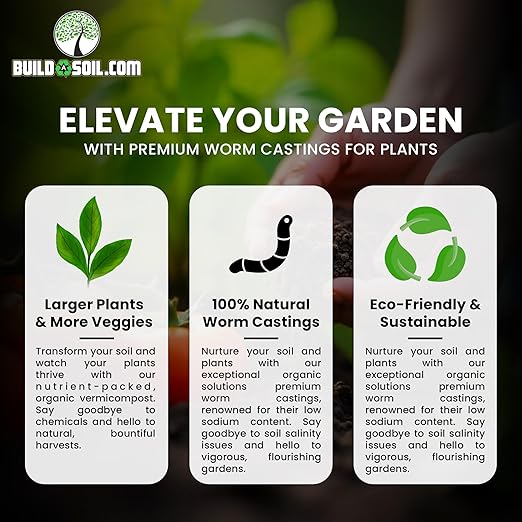BuildASoil Worm Castings for Gardening - Vermicompost Organic Fertilizer for Lawns - Ensures Larger Plants &amp More Vegetables - Natural Earthworm Castings for Plants (1 Cubic Foot/Bag) (2 Gallon)