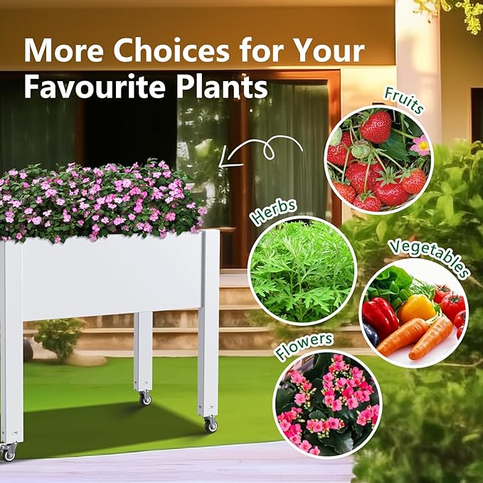 Vixzen Raised Garden Bed OutdoorReinforced Large Planter Box with WheelsMobile Planter Bed Box for Backyard Patio Balcony (Ashen 30.04 * 17.72 * 28.9)