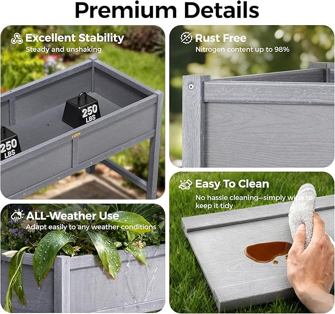 TT Nature HDPE Raised Garden Bed with Legs 47x22x30 inch Outdoor Elevated Planter Box for Vegetables Herbs &amp Flowers Weather-Resistant Raised Garden Beds for Patio Balcony &amp Backyard Garde