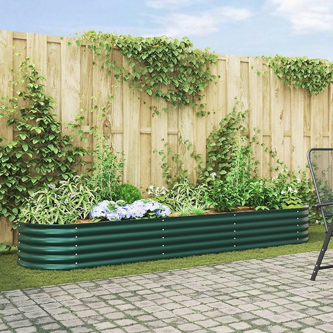 Powder-Coated Garden Raised Bed Metal Planter Box for Vegetables Flowers Herbs Green Galvanized Steel 126 x 31.5 x 17.3 in-609