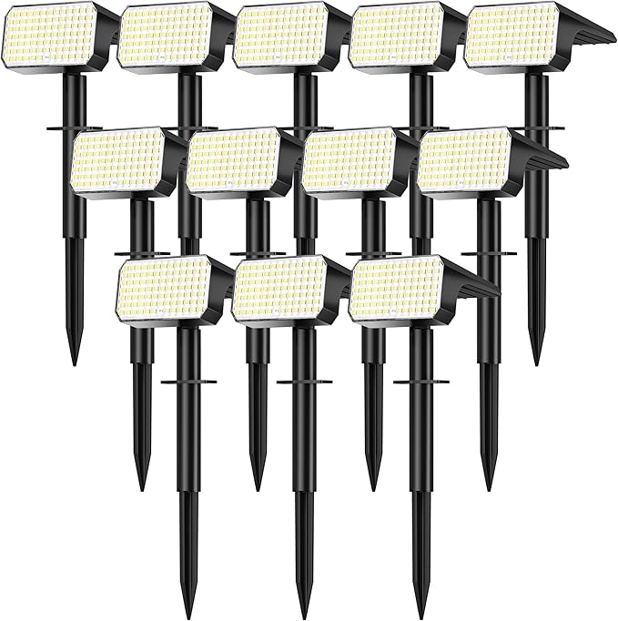 LANSOW Solar Spot Lights Outdoor 90LED 12 Pack Cool White&amp Solar Lights Outdoor Waterproof 8 Pack Warm White