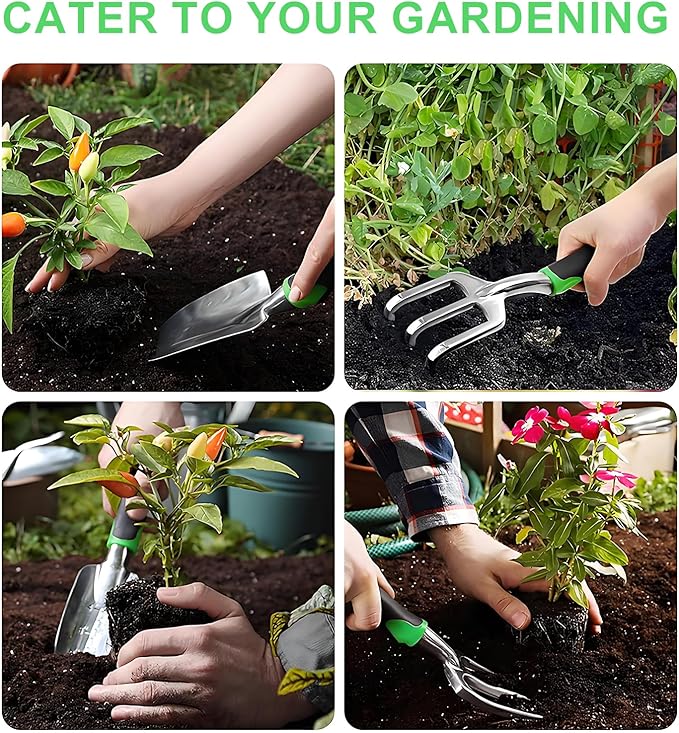 Garden Tools 8-Piece Gardening Hand Tools Gardening Tools Set Cultivators with Rust-ProofStainless Steel Aluminum Alloy Material Gardening Supplies Set Ideal Gift