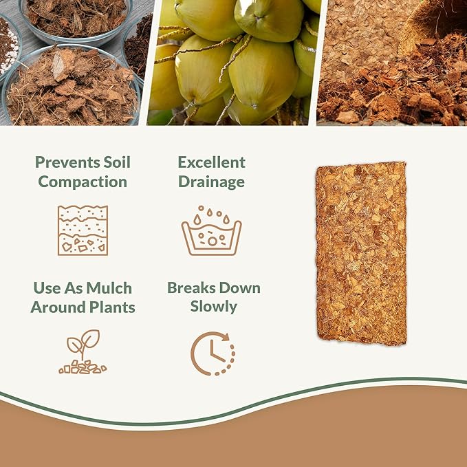 Coco Chips for Plants (650gm Bricks 5-Pack) - Organic Coco Coir Chips - Coconut Husk Chips for Potting Soil Garden Soil &amp Seed Starter Soil - Coconut Mulch for Garden - Coconut Chips for Plants