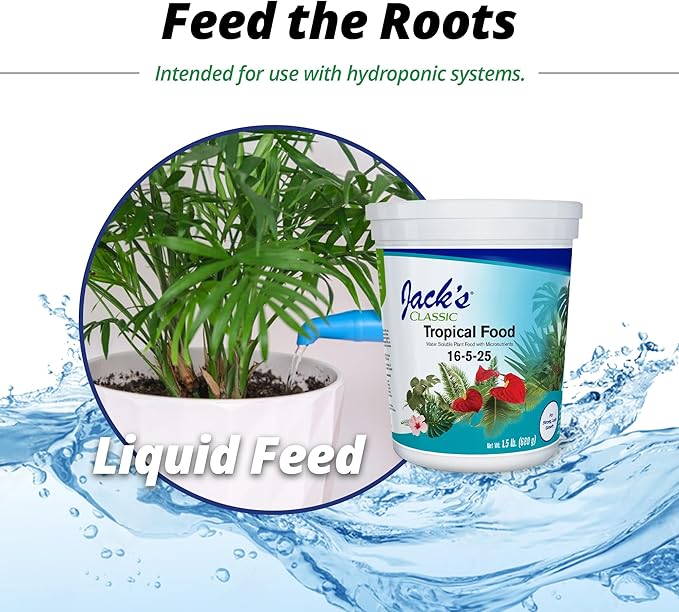 Jack's Classic 16-5-25 Tropical Food Water-Soluble Fertilizer with Micronutrients for Strong Lush Growth 1.5lbs