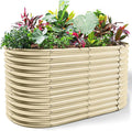 Land Guard 8x4x3ft Oval Galvanized Raised Garden Beds Large-Capacity Metal Planter Box Outdoor Durable Deep Raised Garden Bed 3ft Tall Raised Beds for Gardening Vegetables Cream Yellow