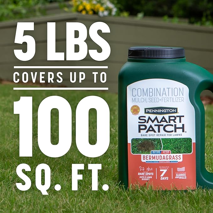 Pennington Smart Patch Bermudagrass 5lb 100 sq. ft. Grass Seed Bare Spot Repair with Mulch and Fertilizer