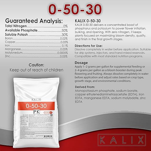 KALIX 0-50-30 Bloom Booster | Premium Water Soluble Fertilizer for Flowers Fruits &amp Ornamentals | High Phosphorus &amp Potassium Formula to Boost Flowering Root Strength &amp Crop Quality | 25