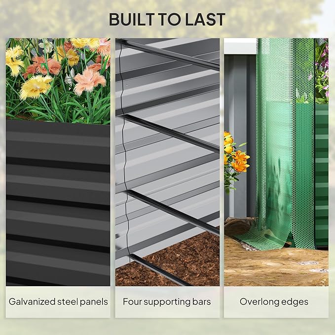 Raised Garden BedGalvanized Steel Planter Box with Crop Cage and Shade Clothfor Flowers Veggies and Herbs WE839