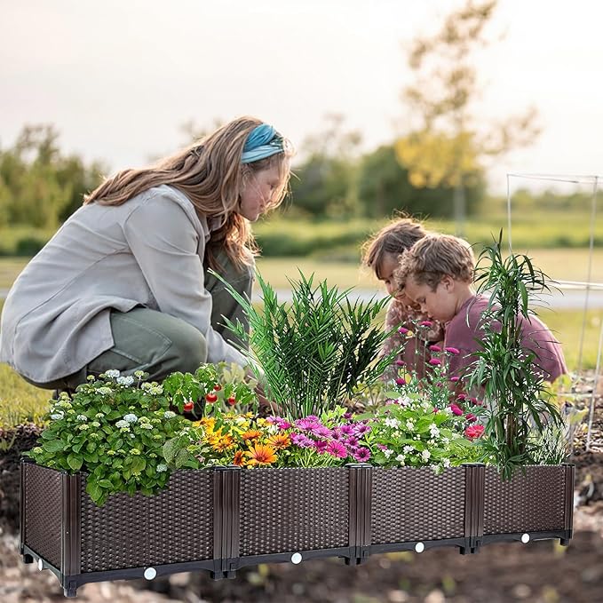 GarveeLife Deep Raised Garden Beds Plants Garden Boxes with Drainage Plugs for Veggies Flowers Herbs Deep Root Plants Growing Brown