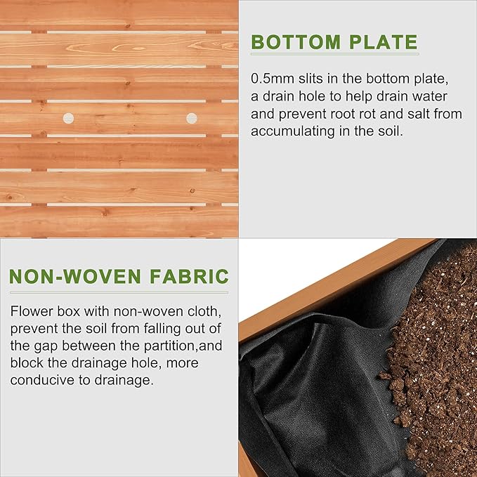 BIRASIL Outdoor Raised Garden Bed Wood Planter Box for Vegetable Flower Elevated Reinforced Large Garden Planters Boxes for Backyard Patio Gardening Balcony (48”L Brown)