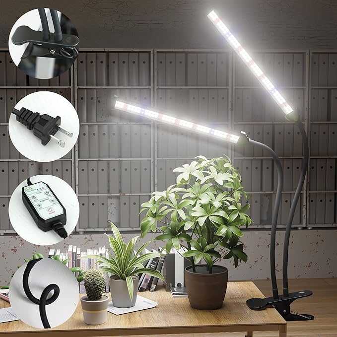GooingTop LED Grow LightWhite Full Spectrum Clip Plant Growing Lamp with High Power Red Blue LEDs for Indoor PlantsDimming &amp Optional Auto Timer