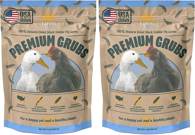 Eaton Pet and Pasture Premium Grubs USA Grown Dried Black Soldier Fly Larvae High Calcium Treat for Chickens Ducks Wild Birds (1 LB) (Pack of 2)
