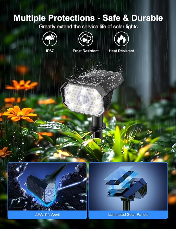 Brightown 6 Pack Solar Motion Lights Outdoor Waterproof Motion Sensor Spot Lights- 58 LED/3 Modes Solar Powered Spotlights 2-in-1 Auto On/Off for Outside Yard Wall Garden Cool White