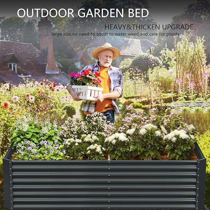 FRIZIONE 6FT(L)×3FT(W)×2FT(H) Raised Garden Bed Outdoor for Flower Garden Planter Box for Vegetable Raised Garden Beds for Herb Succulent Dark Gray
