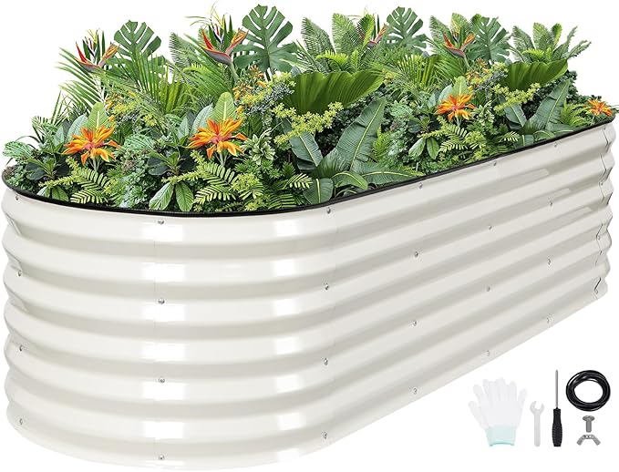 G GOOD GAIN Raised Garden Beds - 6x2x1.4ft Galvanized Planter Boxes Kit with Protective Tape &amp Gloves &amp Tools | Oval Metal Outdoor Raised Bed for Gardening Vegetables Fruits Flowers Herbs