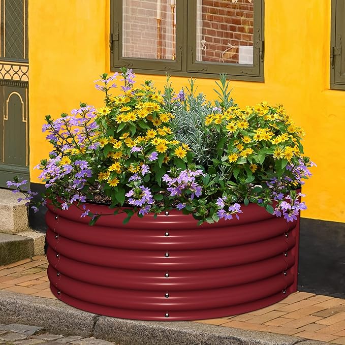 Olle Outdoor Metal Raised Garden Bed 17 Tall Large Bottomless Galvanized Raised Bed for Growing VegetablesSucculentsFlowers Planter Boxes Outdoor 47*27 Red