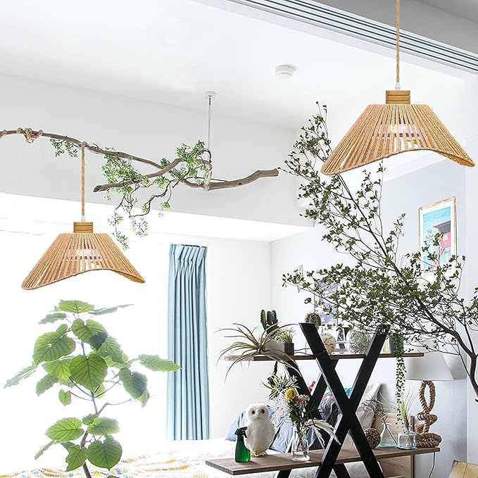 Boho Plant Growing Light by Remote Control with Integrated Circulating Fan Plug-in Twine Braiding Cord Full-Spectrum Fan Lamp Timer Swag Hanging Dimmable for Indoor Planting Portable 30W
