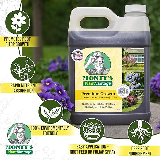PlantVantage Premium Growth Liquid Plant Food - Liquid Fertilizer for Stronger Stems &amp Larger Leaves NPK Fertilizer (8-16-8) with Zinc &amp Iron Foliar Spray for Trees Shrubs &amp Flower Boos