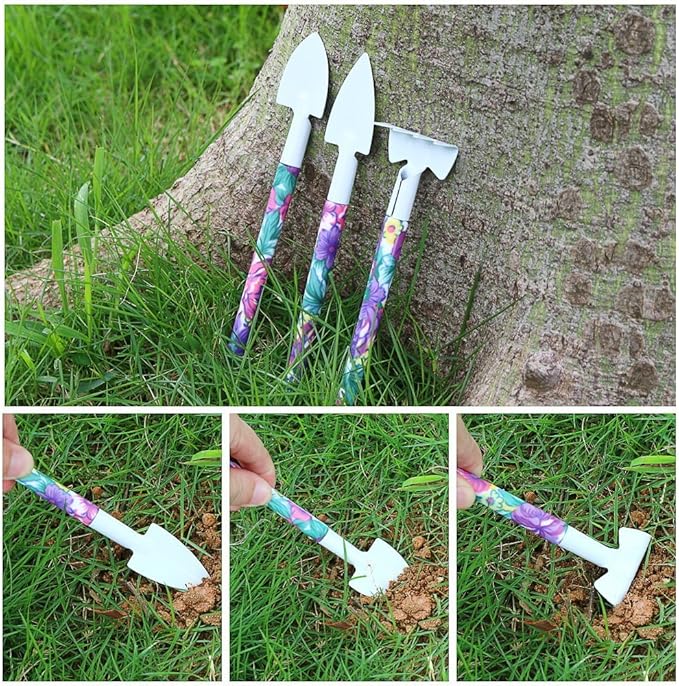 Garden Tools Set 11 Pieces Gardening Gifts with Purple Floral Print Ergonomic Handle Trowel Rake Shovels Pruner Shears Sprayer Gloves Garden Hand Tools with Carrying Case