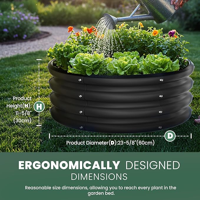 Round Galvanized Raised Garden Bed Kit 2 x 2 x 1ft Jett Black Galvanized Garden Boxes Outdoor for Vegetables