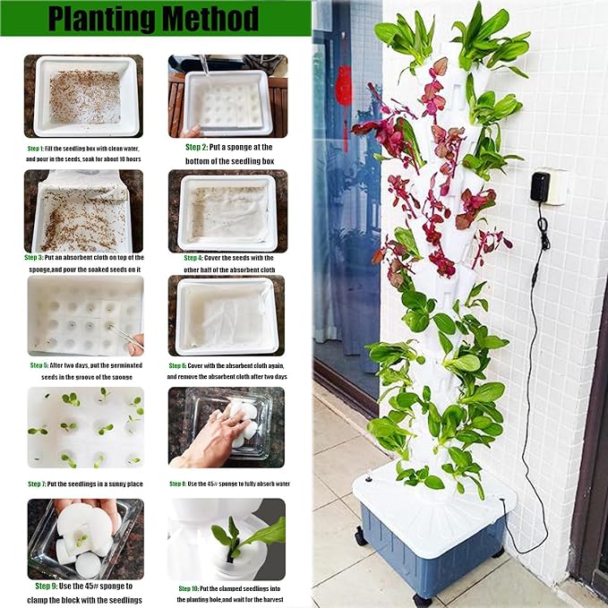Vertical Hydroponic TowerSoilless Hydroponic Planting Columns TowerVertical Tower PlantersHydroponics Growing Towerfor Indoor/Outdoor Gray-8-layer
