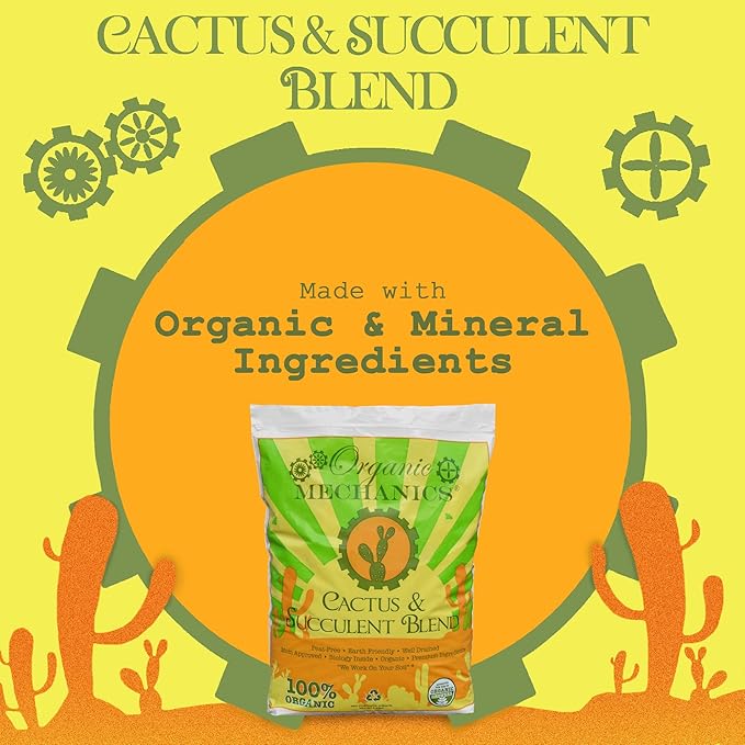 Organic Mechanics Cactus and Succulent Blend Potting Soil 8 qt – Well-Drained Organic Mix – Enhances Plant and Root Growth with Biochar Rice Hulls and Worm Castings