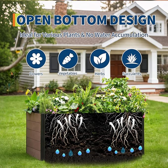 Wood Look Elevated Garden Bed for Patio Deep Root Planter Box with Durable Composite Material Space-Saving Outdoor Garden for Vegetables &amp Herbs Easy Assembly48 x 25x 29Without Bottom