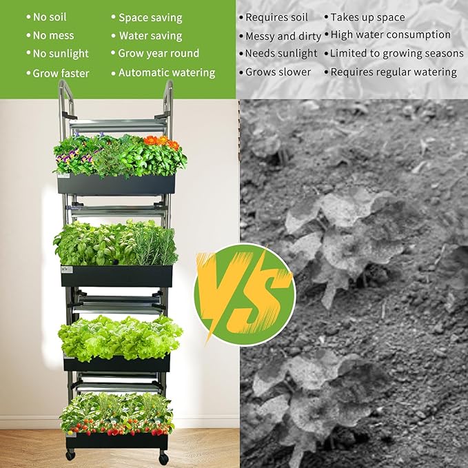 Compact 4-Tier Hydroponics Growing System Kit 80 Pods Vertical Indoor Garden with Full-Spectrum LED Grow Light Auto-Circulating Water Pump 25.5L Indoor System for Herbs &amp Microgreens