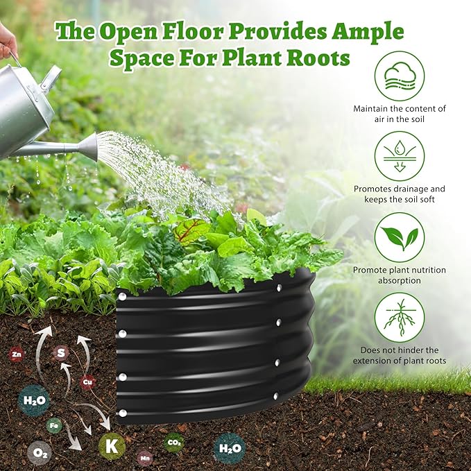 Oval Galvanized Planter Box Metal Raised Garden Bed - 0.8MM Thick- Ideal for Outdoor Gardening and Planting of Vegetables Flowers Fruits Succulent Plants and Others (Black 6X3X1 FT)