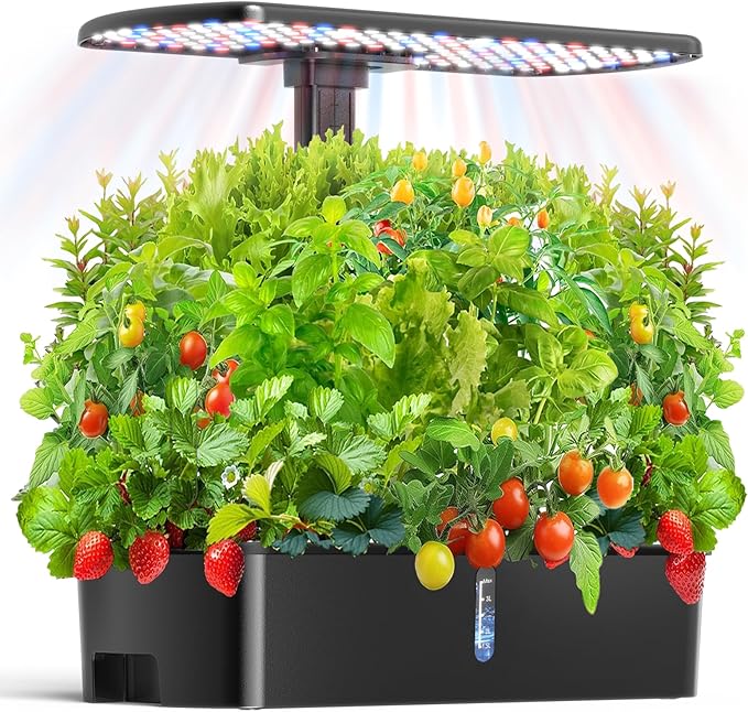 Hydroponics Growing System Kit 12 Pods Indoor Garden Hydroponic Indoor Herb Garden Kit with Grow Light Smart in Door Gardening Gifts for Women Adjustable Height Auto Timer Quiet Pump