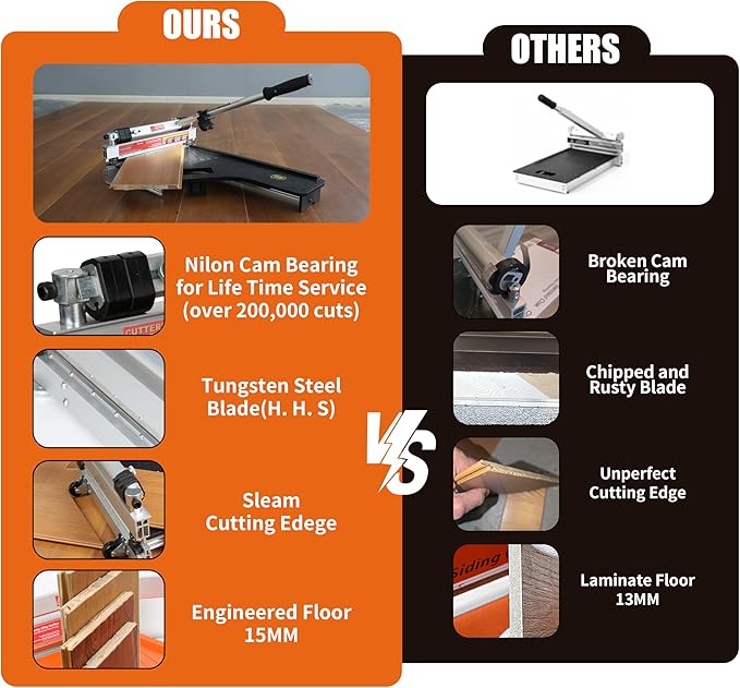 Laminate Floor Cutter 13” Vinyl Floor Cutter with Wheels – Easy Angle &amp Length Cutting Flooring Tools - Cuts Laminate Floor Engineered Wood LVP LVT VCT SPC WPC HSS Blade/LED Light