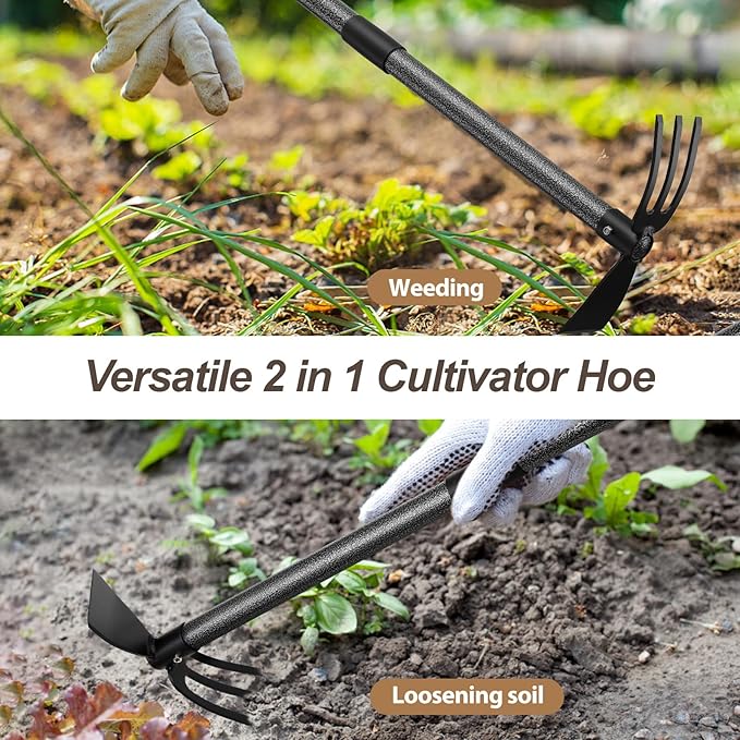Hoe Garden Tool 45 Inch Garden Hoe Long Handle for Weeding Hoe Cultivator 2 in 1 Hand Garden Tools for Gardening Planting