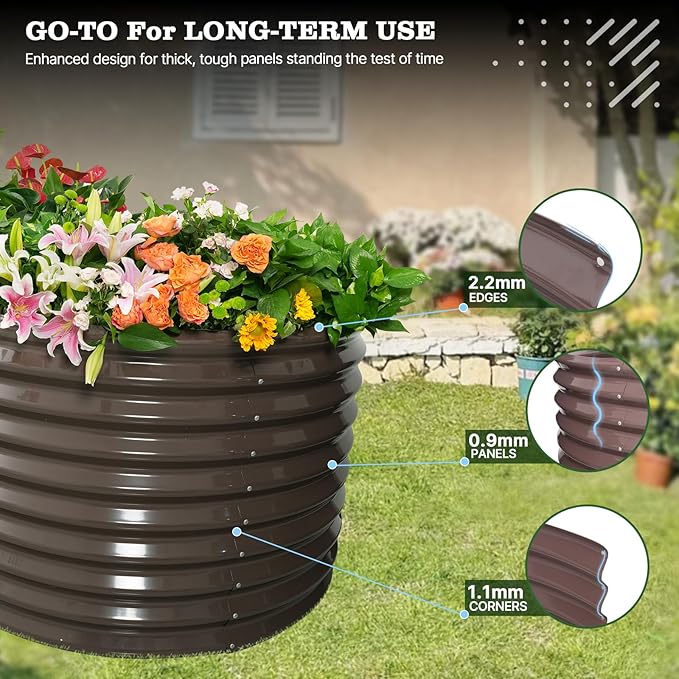 A ANLEOLIFE 30 Extra Tall Galvanized Raised Garden Beds Outdoor 8x4x2.5ft Oval Metal Planter Boxes for Planting Vegetables Flowers Fruits Eco-Safe &amp Easy Setup CaféBronze