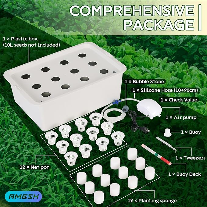 Hydroponics Growing System Kit with Air Pump Bubble Stone 12-Hole Indoor Hydroponic System Grow Box Indoor Gardening System &amp Hydroponic Kit Vegetable &amp Herb Garden Starter Kit
