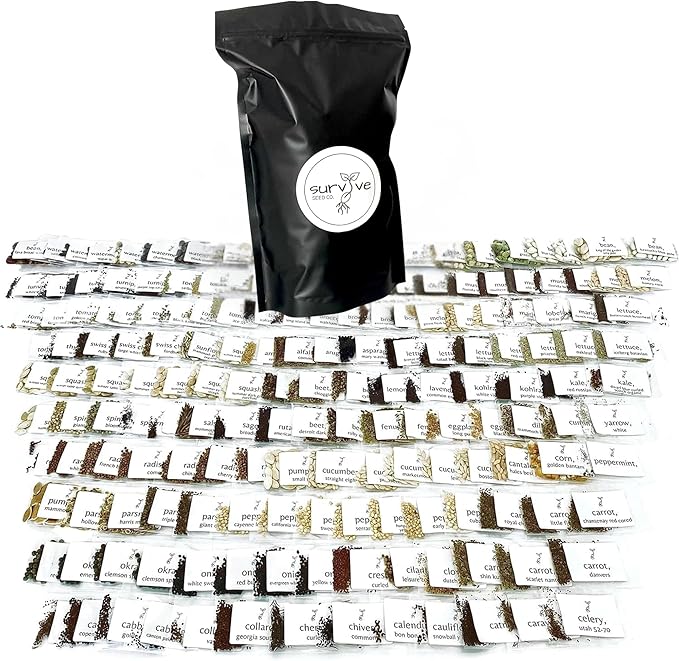 Survival Seed Kit America's #1 Largest Assortment of Heirloom Seeds - 155 Varieties - (Over 65000 Seeds) Vegetable Fruit Herb Flower Non-GMO Seed Vault Home Garden by Survive Seed Co. (Eco Pack)