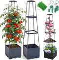 2 Pack Raised Garden Bed Tomato Planter with Trellis - 45 Self Watering Planters Box with Trapezoidal Trellis for Climbing Plants Vegetables Flowers - Tomato Cages for Greenhouse Indoor Outdoor