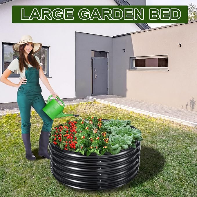EDOSTORY 17 Tall 42 Round Metal Raised Bed Garden Bed Kit Galvanized Planter Raised Garden Boxes Outdoor Large Metal Raised Garden Beds for Vegetables Flowers Herbs