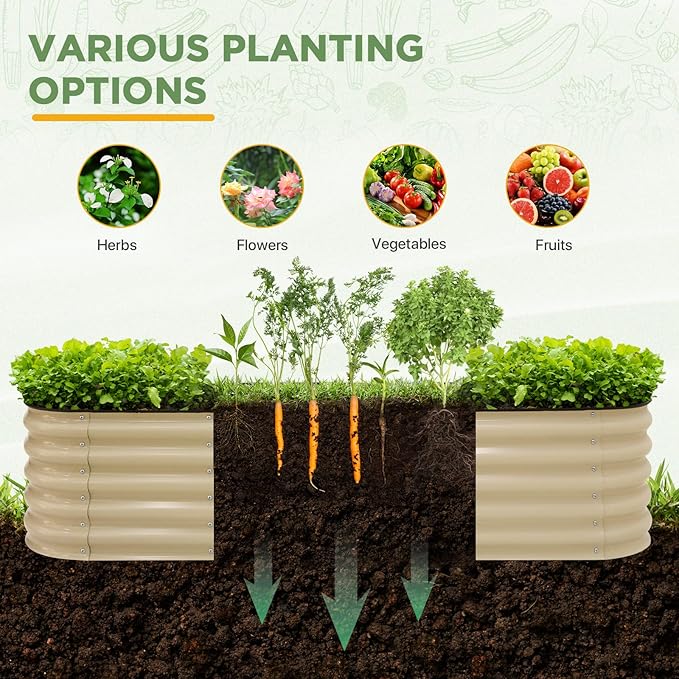 EAGLE PEAK 9 in 1 Modular 17in Customizable Elevated Raised Garden Bed Kit with Multiple Configurations Outdoor Metal Planter Box Steel Flower Bed Pearl White
