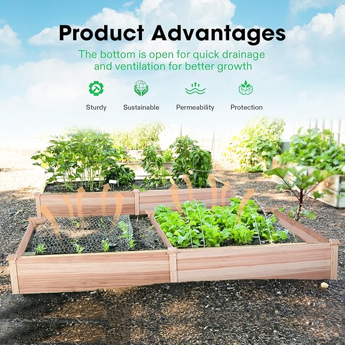 VIVOSUN 8×2Ft Wooden Raised Garden Bed 97 x 25 x 11 Inches Outdoor Wood Planter Box with Gloves and a Liner for Garden Patio Balcony Backyard and Outdoors (Pack of 2)