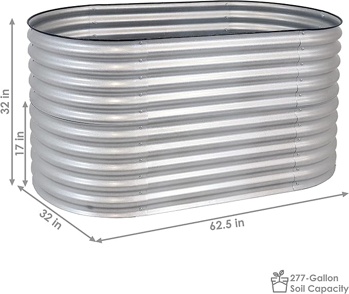 Sunnydaze Stackable Galvalume Steel Raised Garden Bed - 62.5 Oval Silver