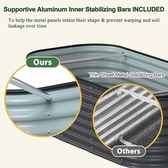 6ftx3ftx2ft Raised Garden Bed Outdoor for Vegetables 9-in-1 Galvanized Metal Planter Box with 2 Aluminum Support Rods 24''H Modular Garden Bed Kit Oval for Herbs and Flowers Gray