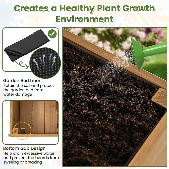 Giantex Raised Garden Bed on Wheels Rolling Planter Boxes with Trellis Storage Shelf &amp Black Liner Indoor Outdoor Wood Raised Bed for Flower Climbing Vine 36”x12”x51”