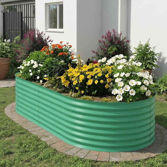 CABIHOME Galvanized Raised Garden Bed Kit Easy Assembly Galvanized Raised Planter Boxes Outdoor for Vegetables Fruits Flower 4x2x2 ft Green翻译